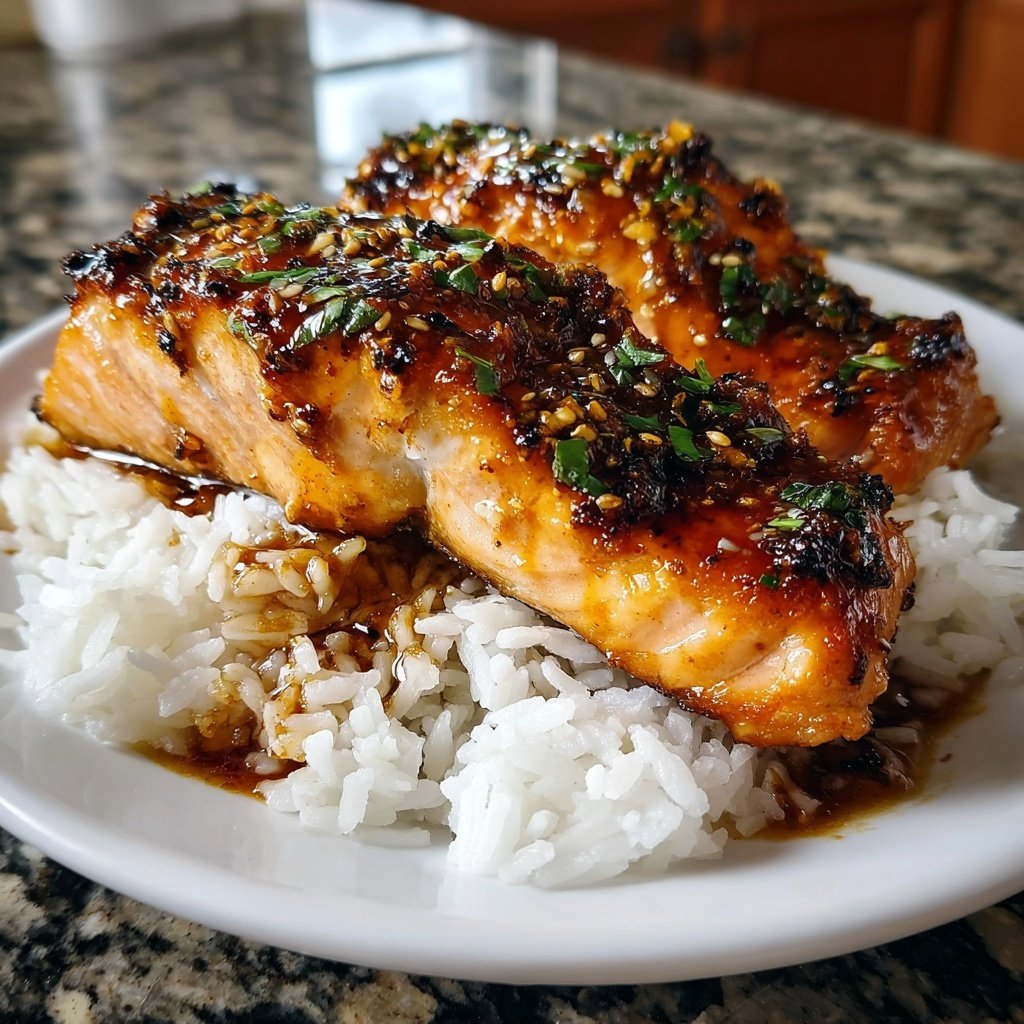 Baked Honey Garlic Salmon With Rice